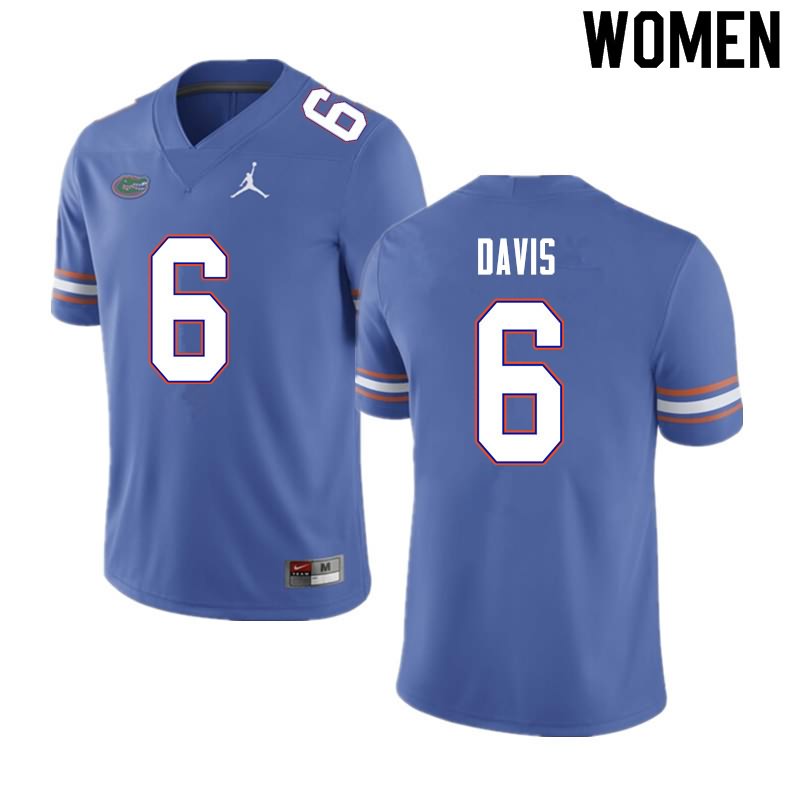 Women's NCAA Florida Gators Shawn Davis #6 Stitched Authentic Nike Blue College Football Jersey NUO5765YG